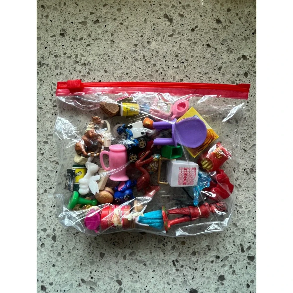 Assorted Miniature Toy Lot Mixed Trinkets Dollhouse Accessories Food Animals